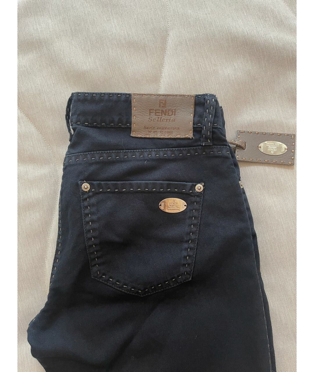 FENDI Темно-синие хлопковые прямые джинсы, фото 2