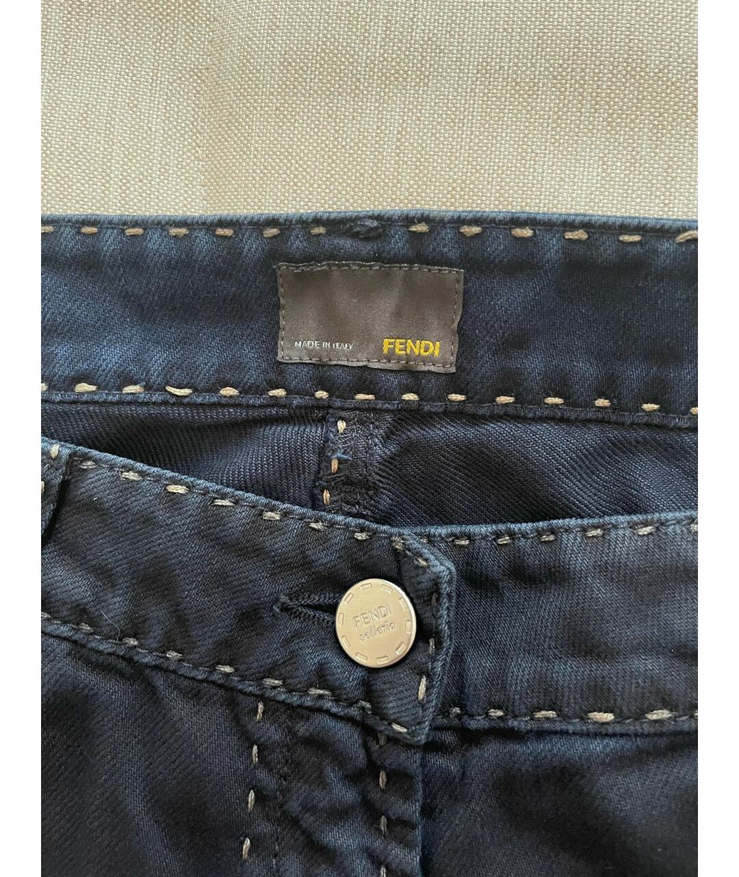 FENDI Темно-синие хлопковые прямые джинсы, фото 3