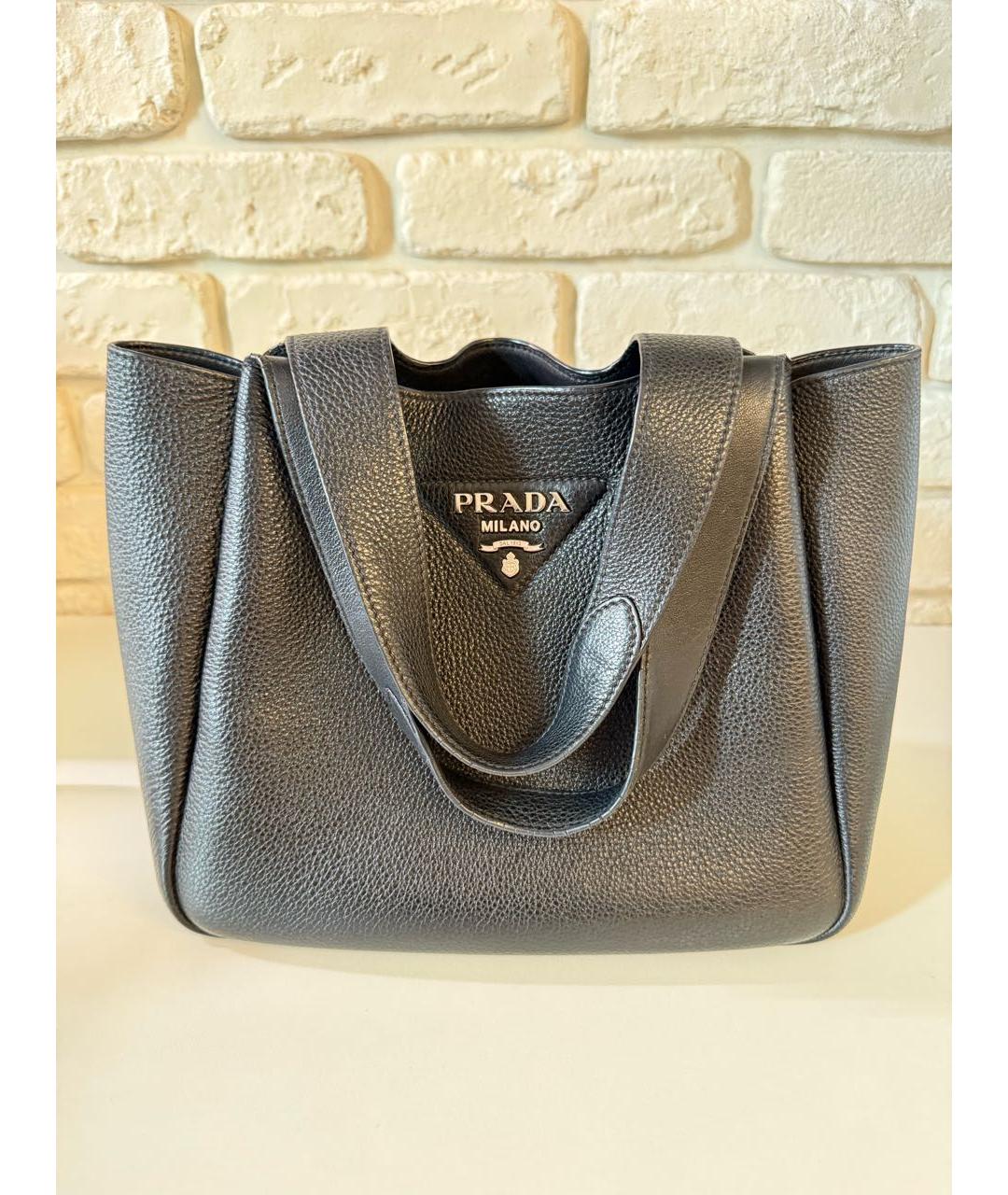 PRADA Черная кожаная сумка тоут, фото 9