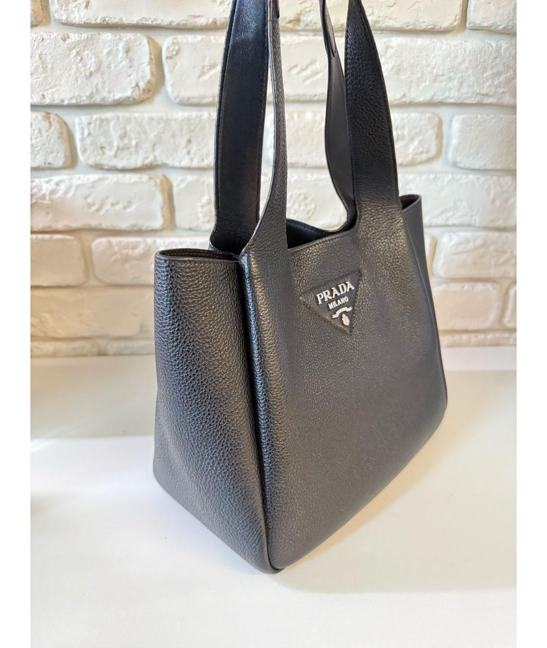 PRADA Черная кожаная сумка тоут, фото 3
