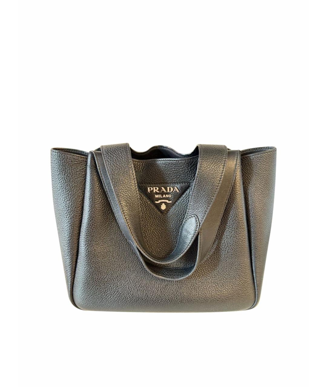 PRADA Черная кожаная сумка тоут, фото 2