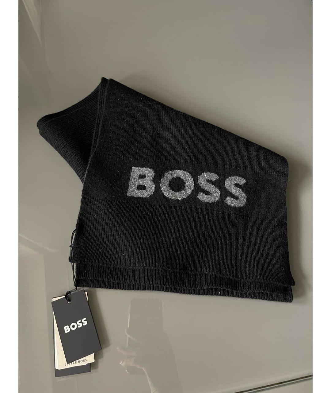 HUGO BOSS Черный шерстяной шарф, фото 4