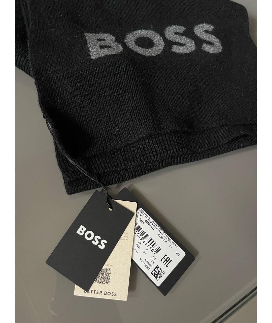 HUGO BOSS Черный шерстяной шарф, фото 2