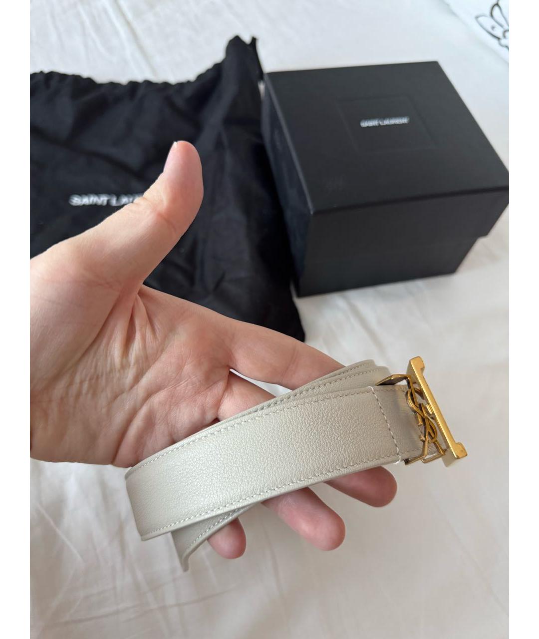 SAINT LAURENT Белый кожаный ремень, фото 6