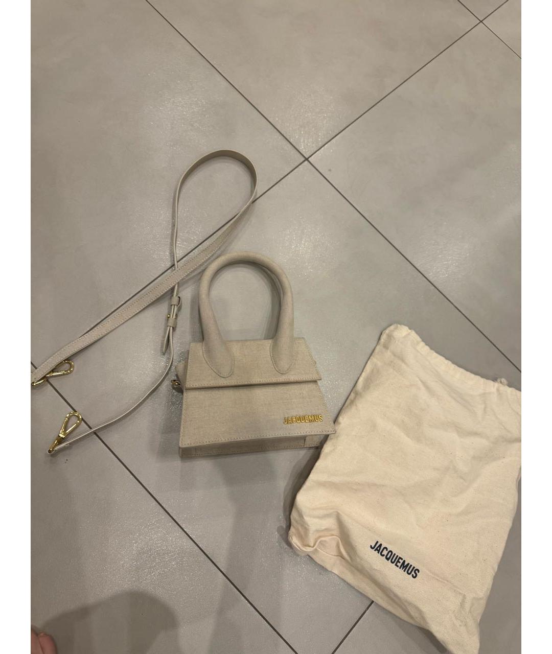 JACQUEMUS Бежевая льняная сумка с короткими ручками, фото 3
