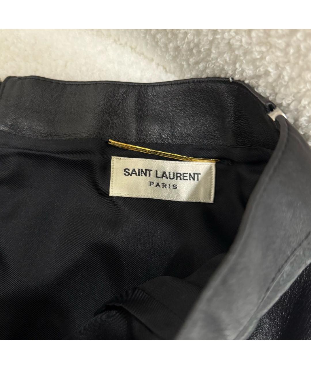 SAINT LAURENT Черная кожаная юбка мини, фото 5