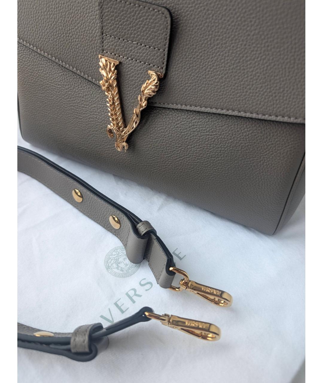 VERSACE Антрацитовая кожаная сумка с короткими ручками, фото 5