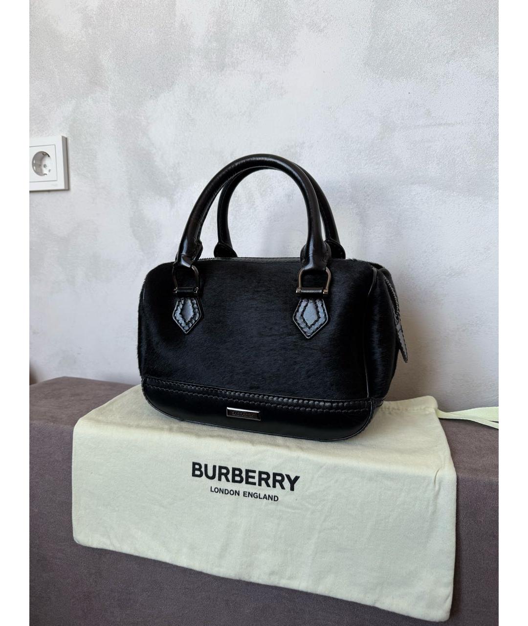 BURBERRY Черная кожаная сумка с короткими ручками, фото 2