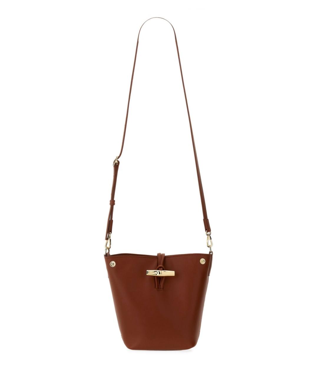 LONGCHAMP Коричневая кожаная сумка с короткими ручками, фото 2