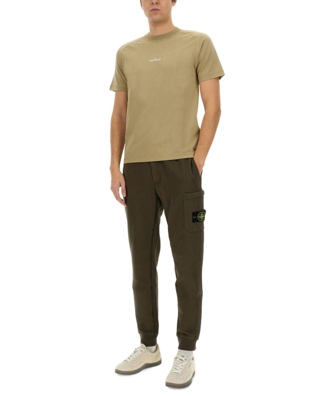 STONE ISLAND Бежевая хлопковая футболка, фото 2