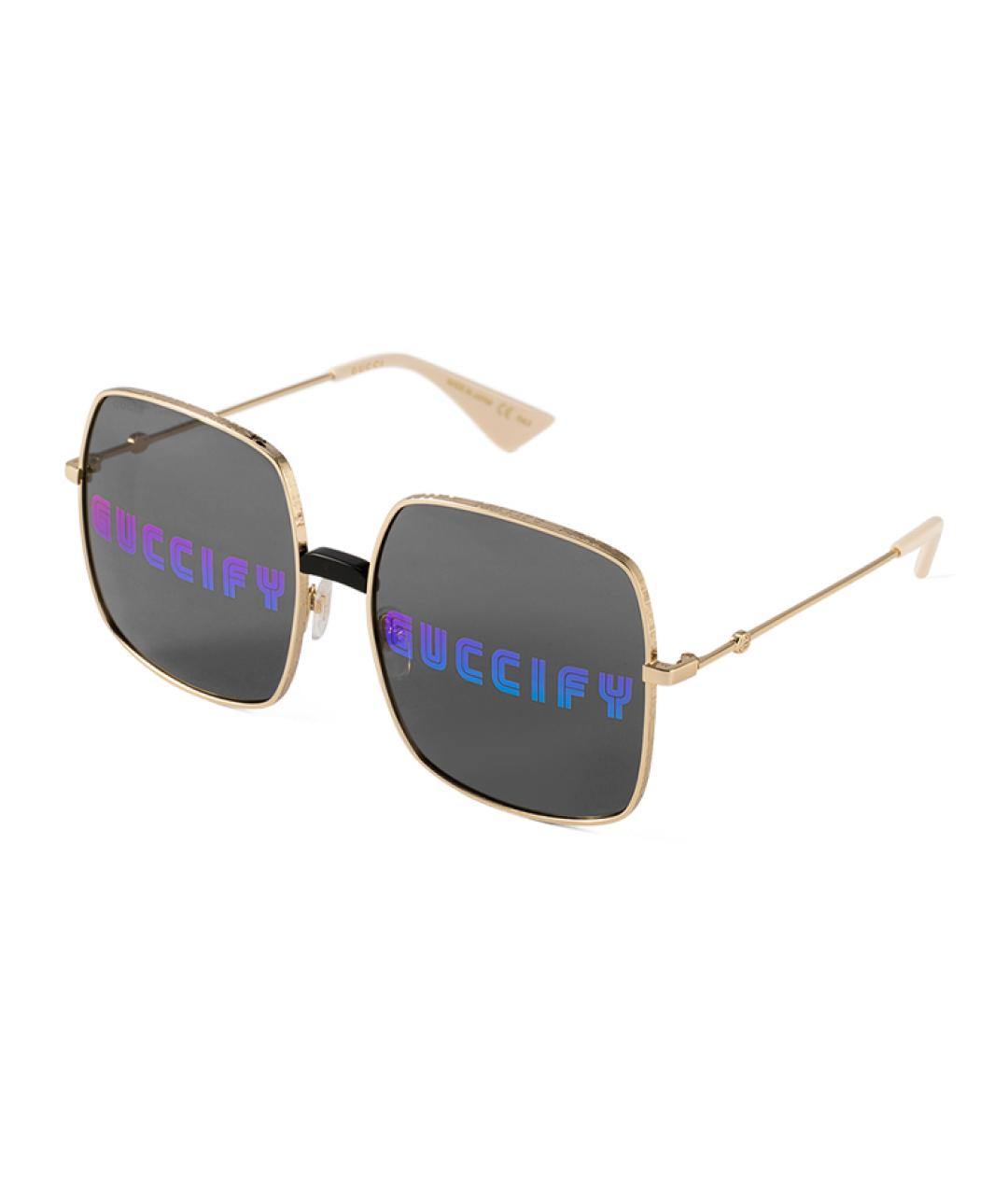 GUCCI Золотые металлические солнцезащитные очки, фото 1