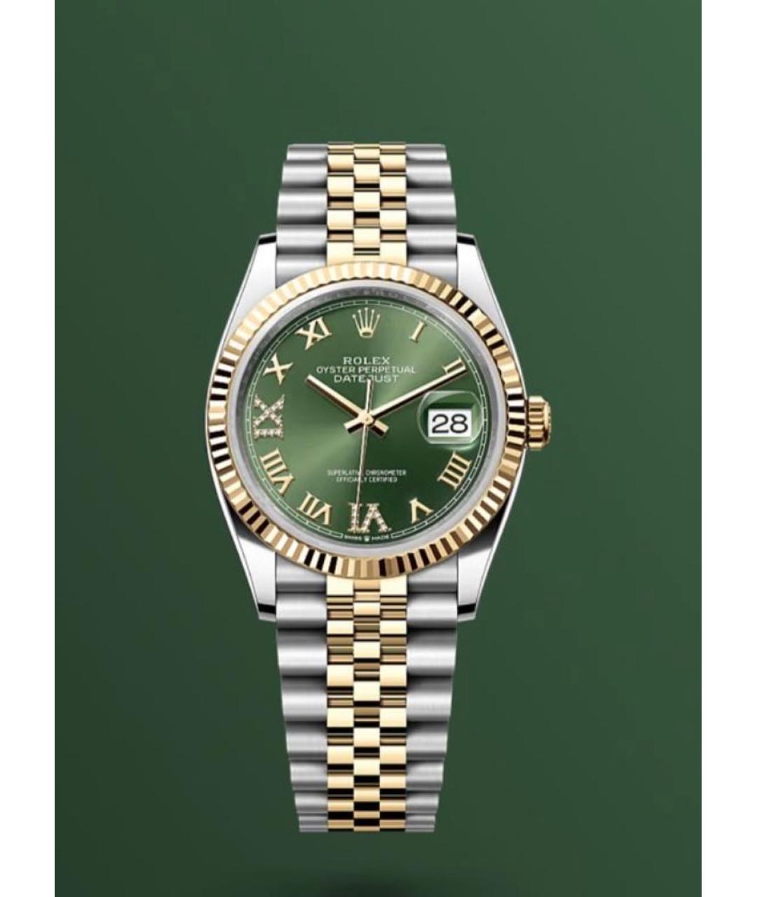 ROLEX Зеленые часы из желтого золота, фото 2