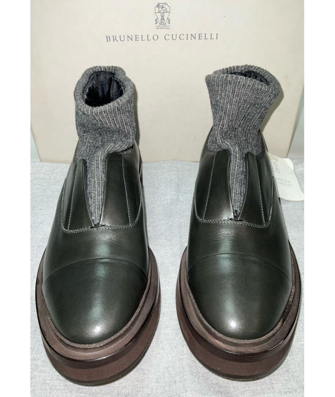 BRUNELLO CUCINELLI Хаки кожаные ботинки, фото 2