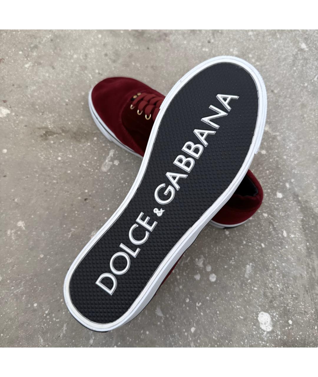 DOLCE&GABBANA Бордовые бархатные низкие кроссовки / кеды, фото 5