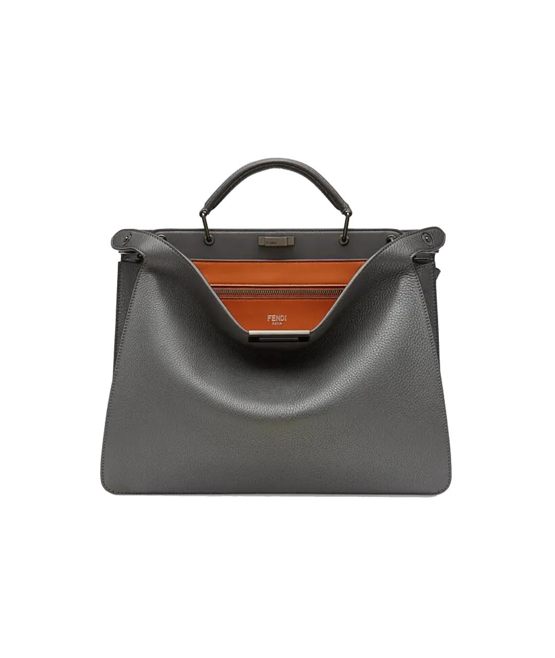 FENDI Серая кожаная сумка тоут, фото 1