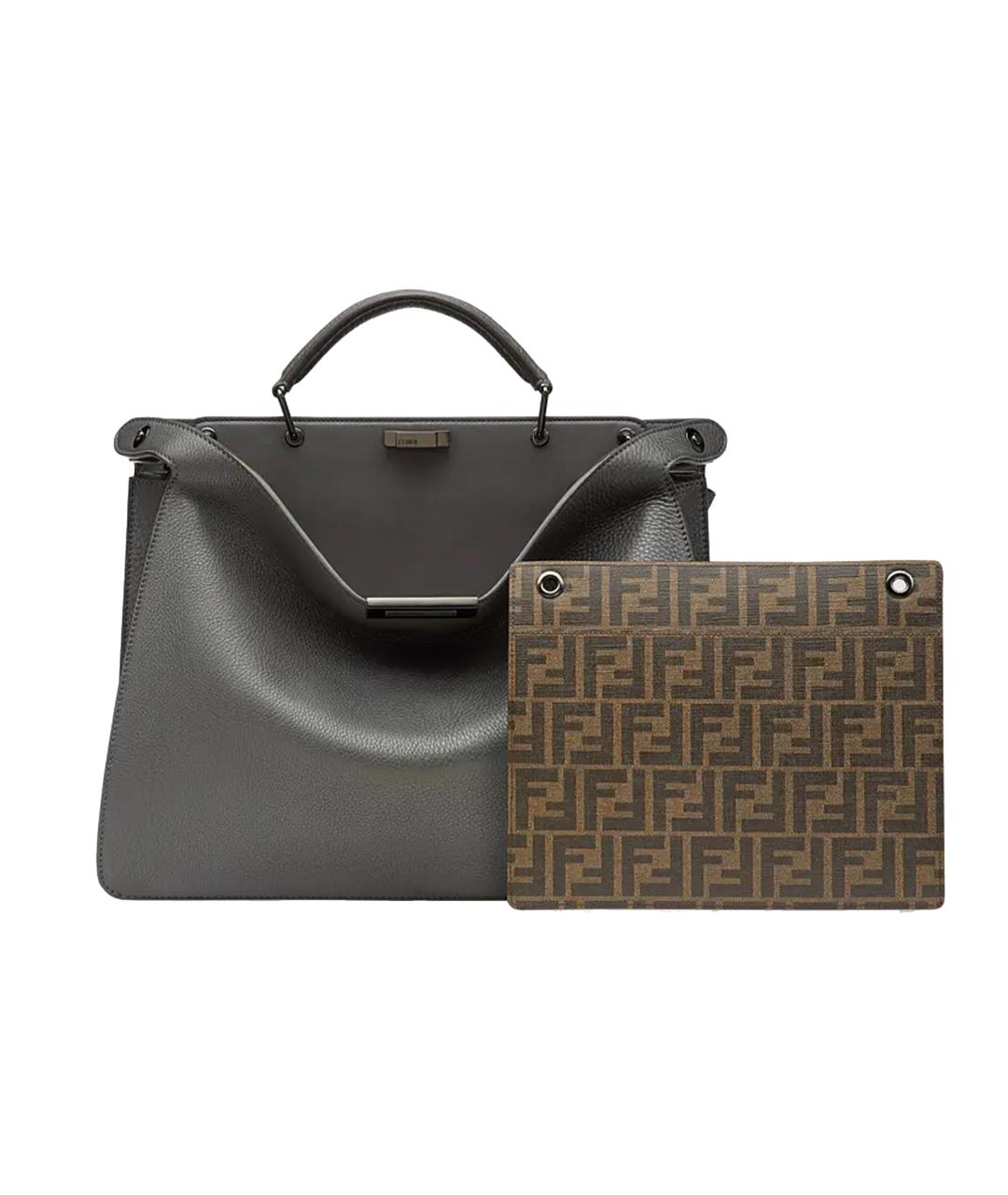 FENDI Серая кожаная сумка тоут, фото 2