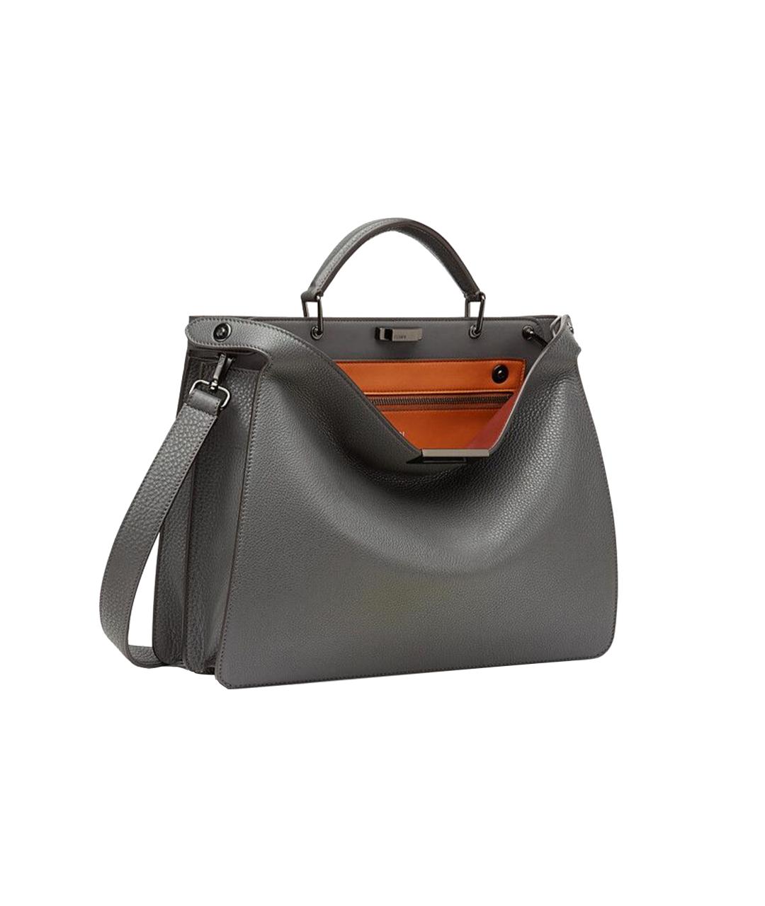 FENDI Серая кожаная сумка тоут, фото 3