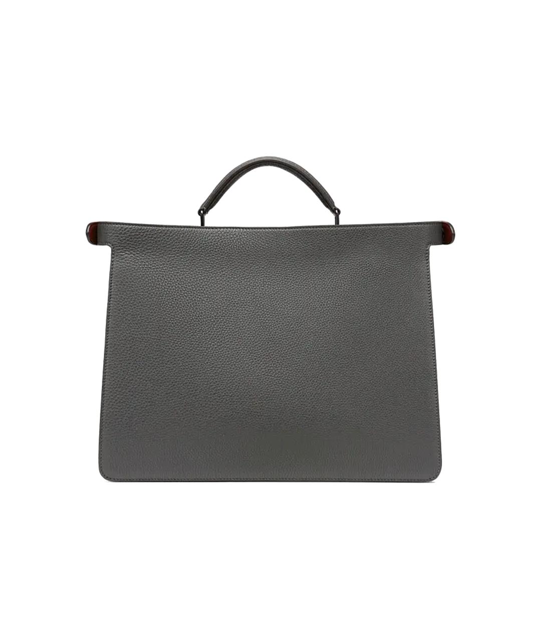 FENDI Серая кожаная сумка тоут, фото 4