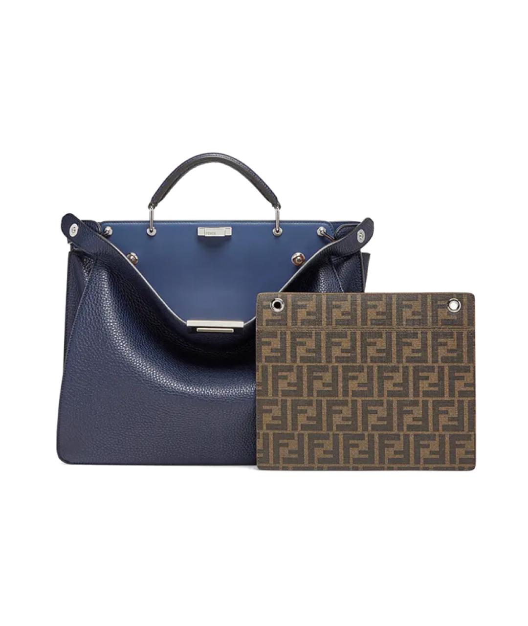 FENDI Темно-синяя кожаная сумка тоут, фото 2