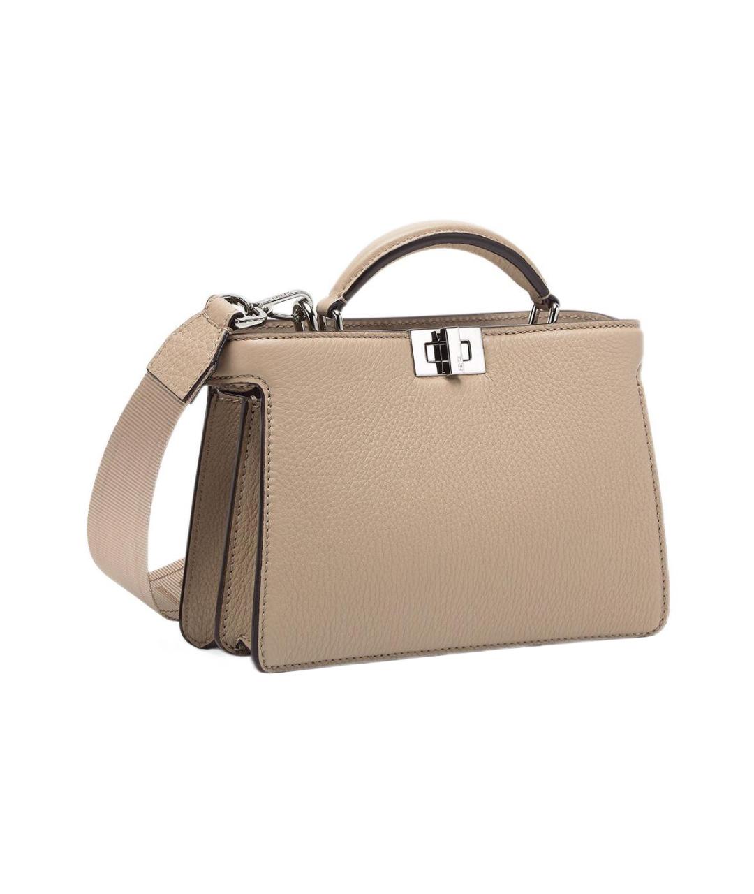 FENDI Бежевая кожаная сумка через плечо, фото 2