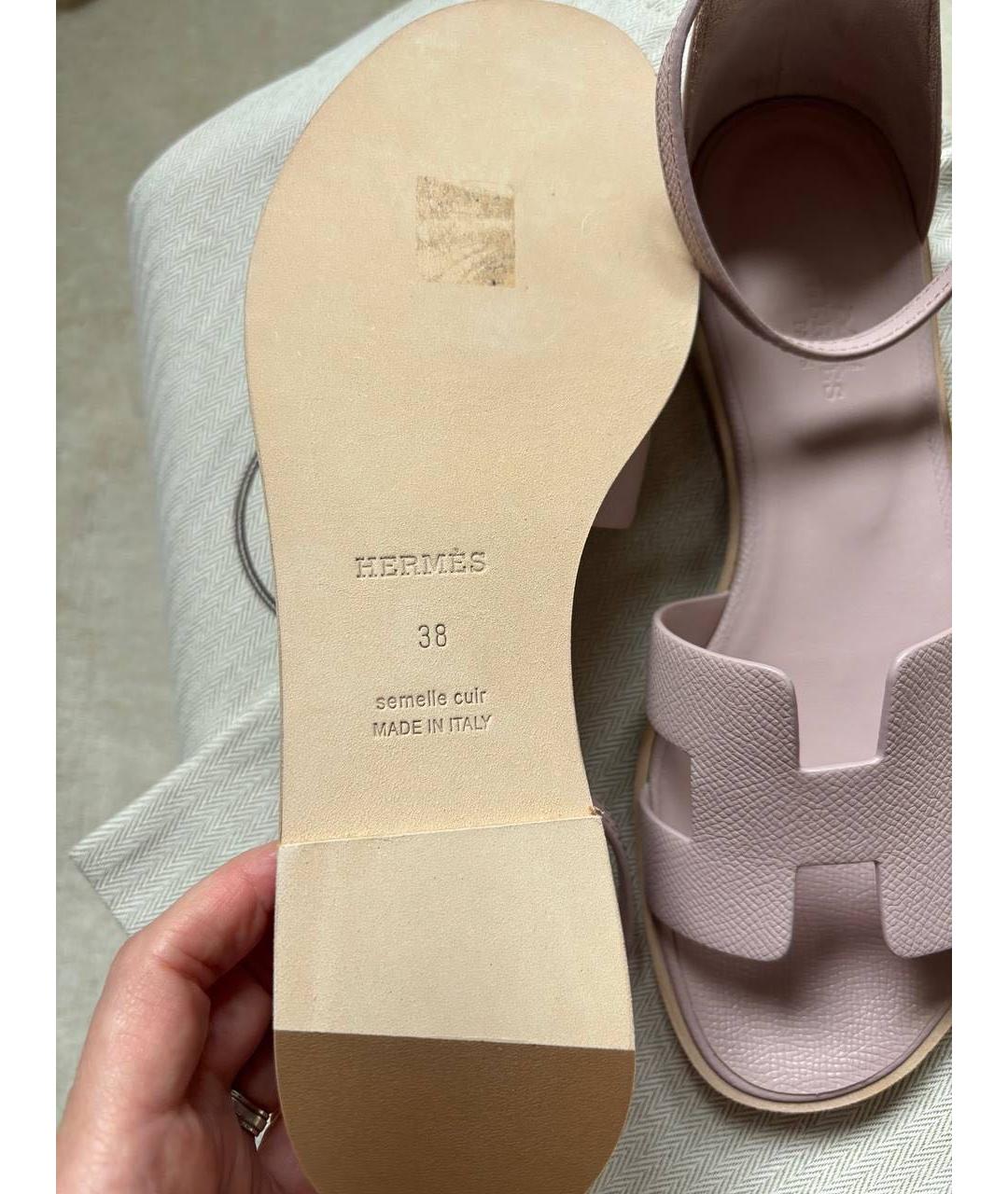 HERMES Розовые кожаные босоножки, фото 6