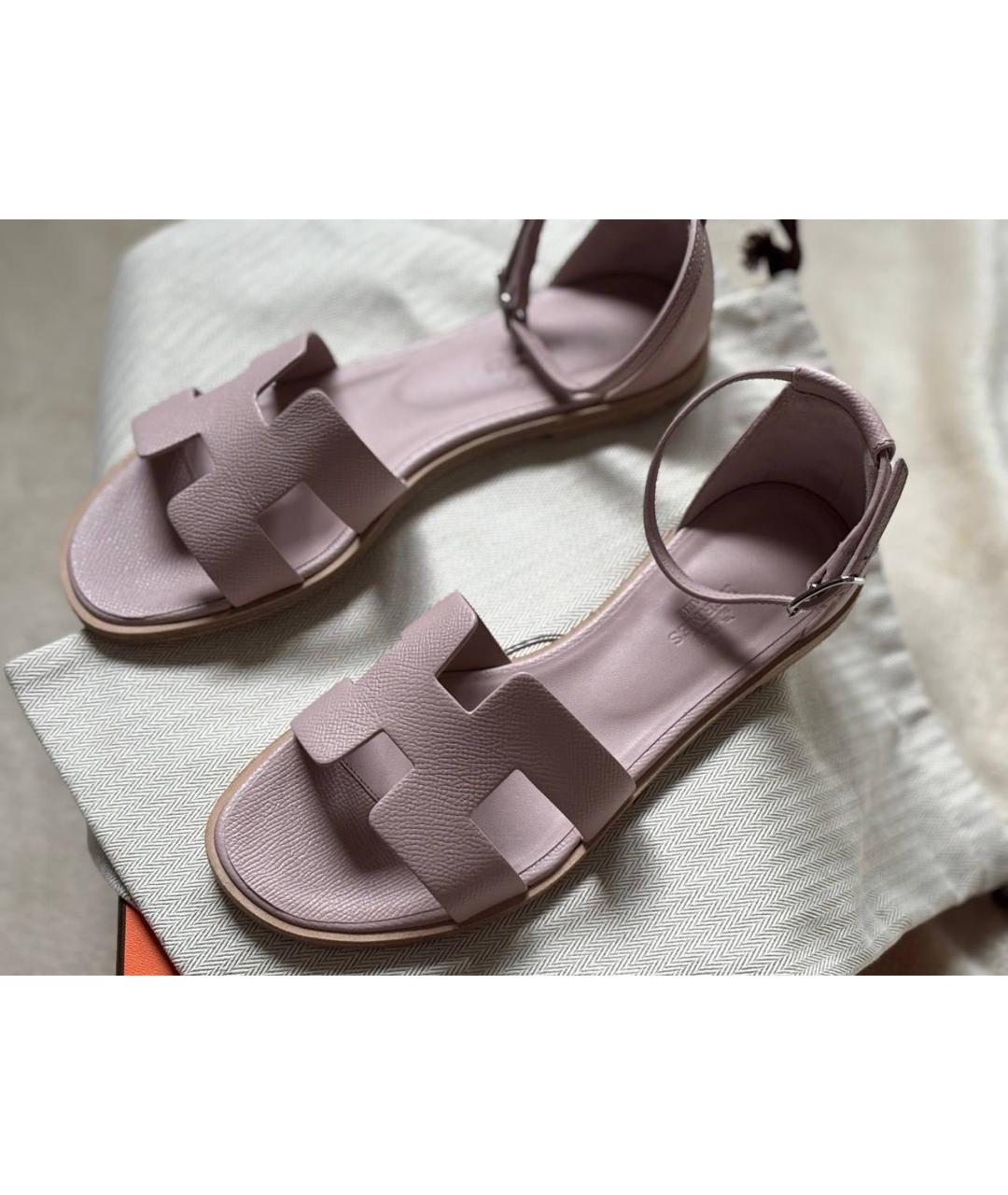 HERMES Розовые кожаные босоножки, фото 2