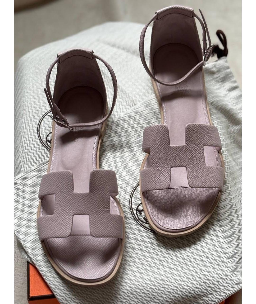HERMES Розовые кожаные босоножки, фото 3