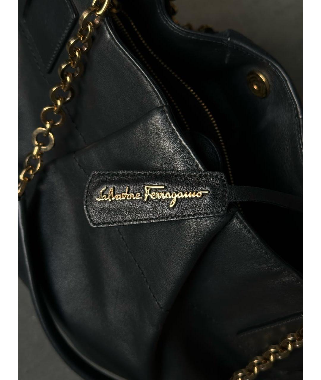 SALVATORE FERRAGAMO Черная кожаная сумка тоут, фото 5