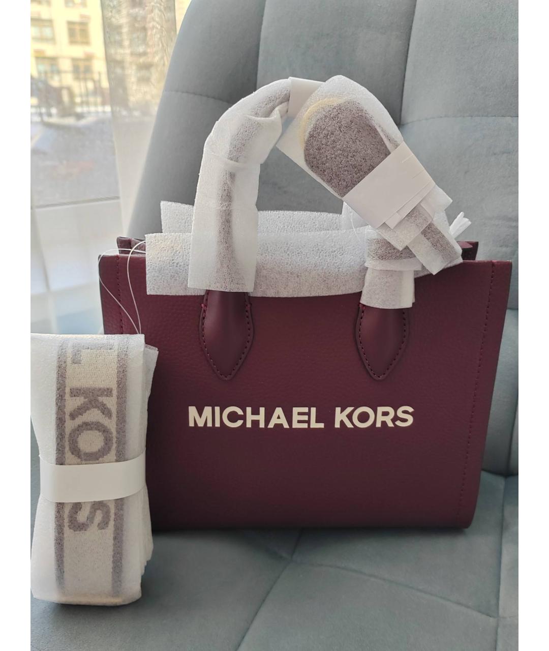 MICHAEL KORS Бордовая кожаная сумка тоут, фото 5