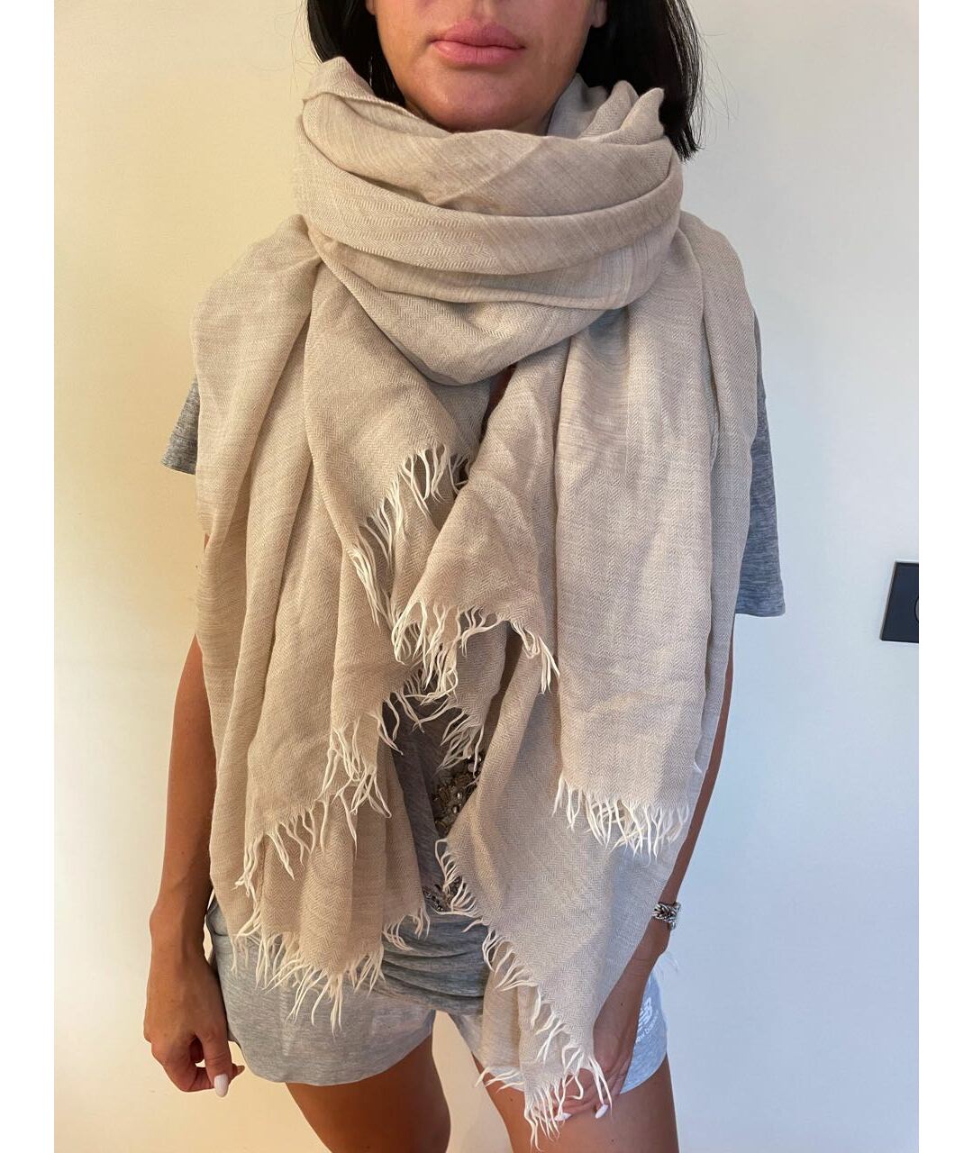 HERMES PRE-OWNED Бежевый кашемировый шарф, фото 5