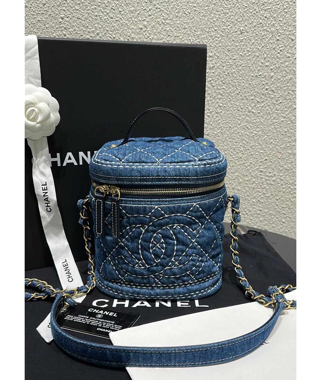 CHANEL Голубая деним сумка на плечо, фото 10