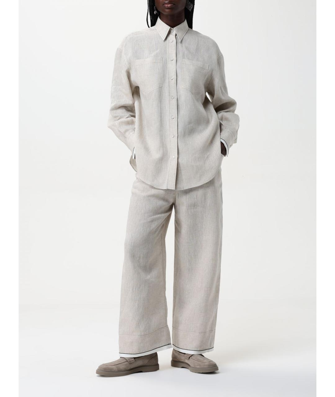 BRUNELLO CUCINELLI Антрацитовые льняные прямые брюки, фото 3