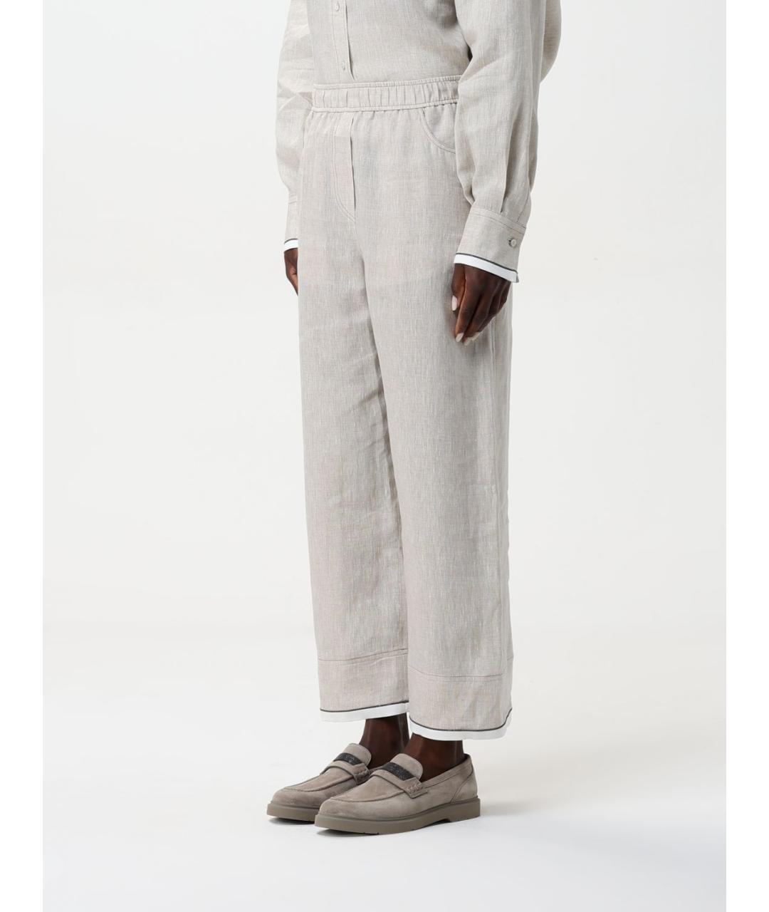 BRUNELLO CUCINELLI Антрацитовые льняные прямые брюки, фото 5
