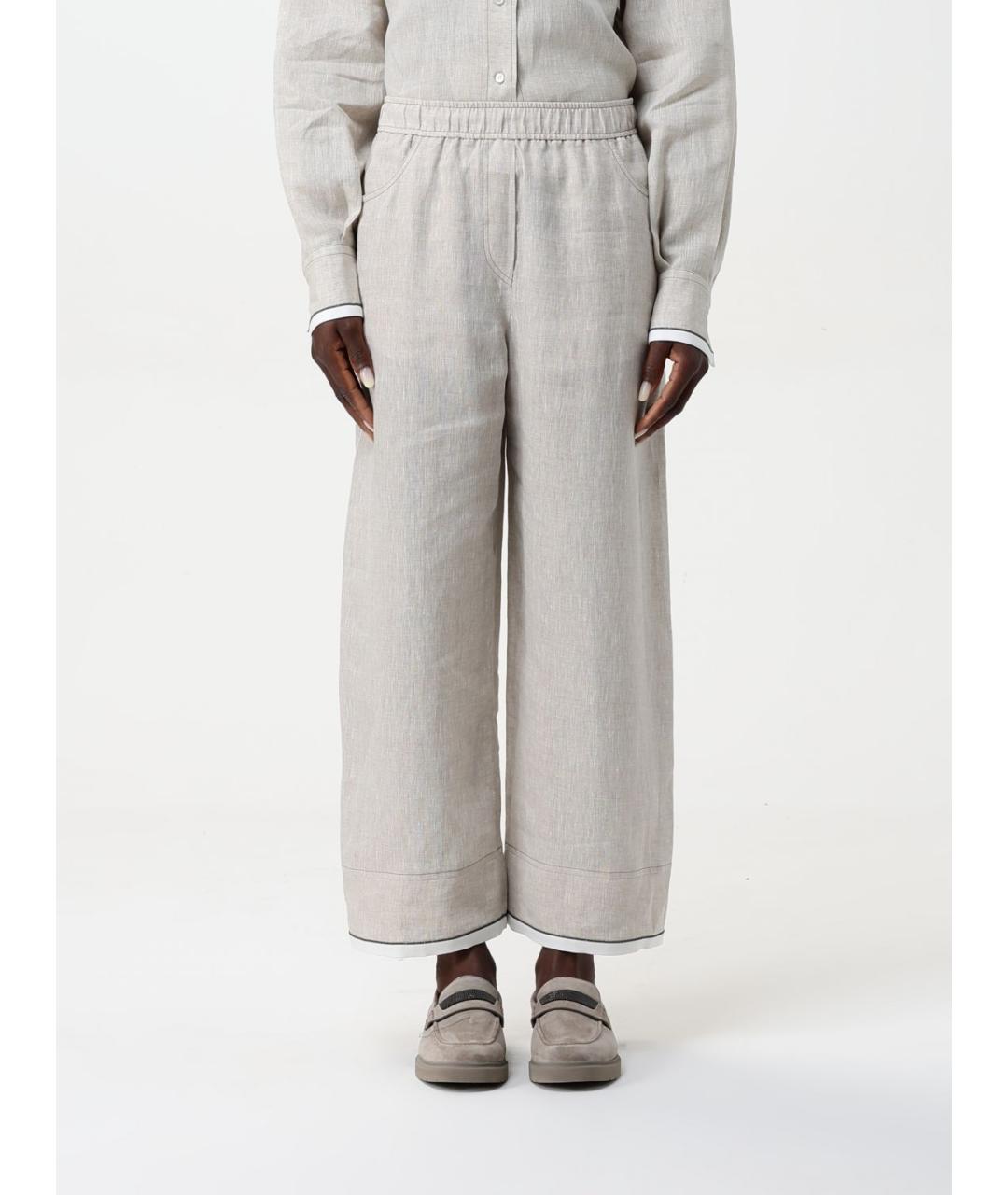 BRUNELLO CUCINELLI Антрацитовые льняные прямые брюки, фото 2