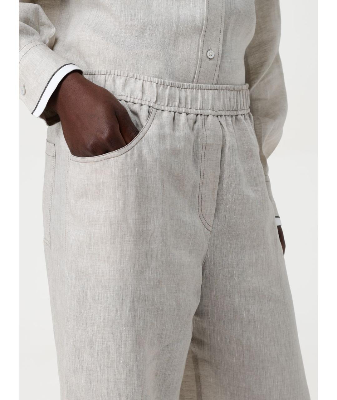 BRUNELLO CUCINELLI Антрацитовые льняные прямые брюки, фото 6