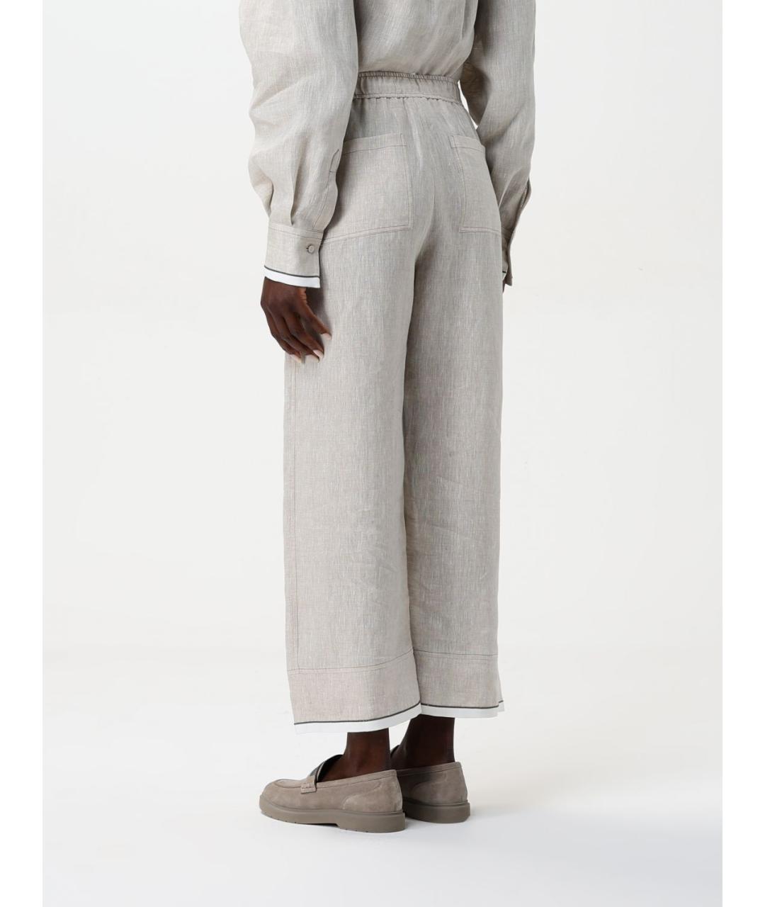 BRUNELLO CUCINELLI Антрацитовые льняные прямые брюки, фото 4