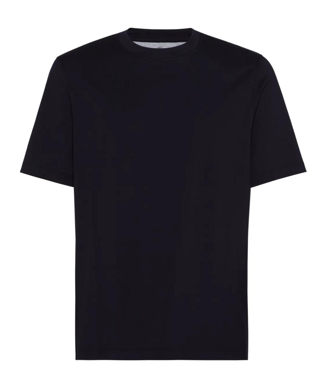 BRUNELLO CUCINELLI Темно-синяя хлопковая футболка, фото 1