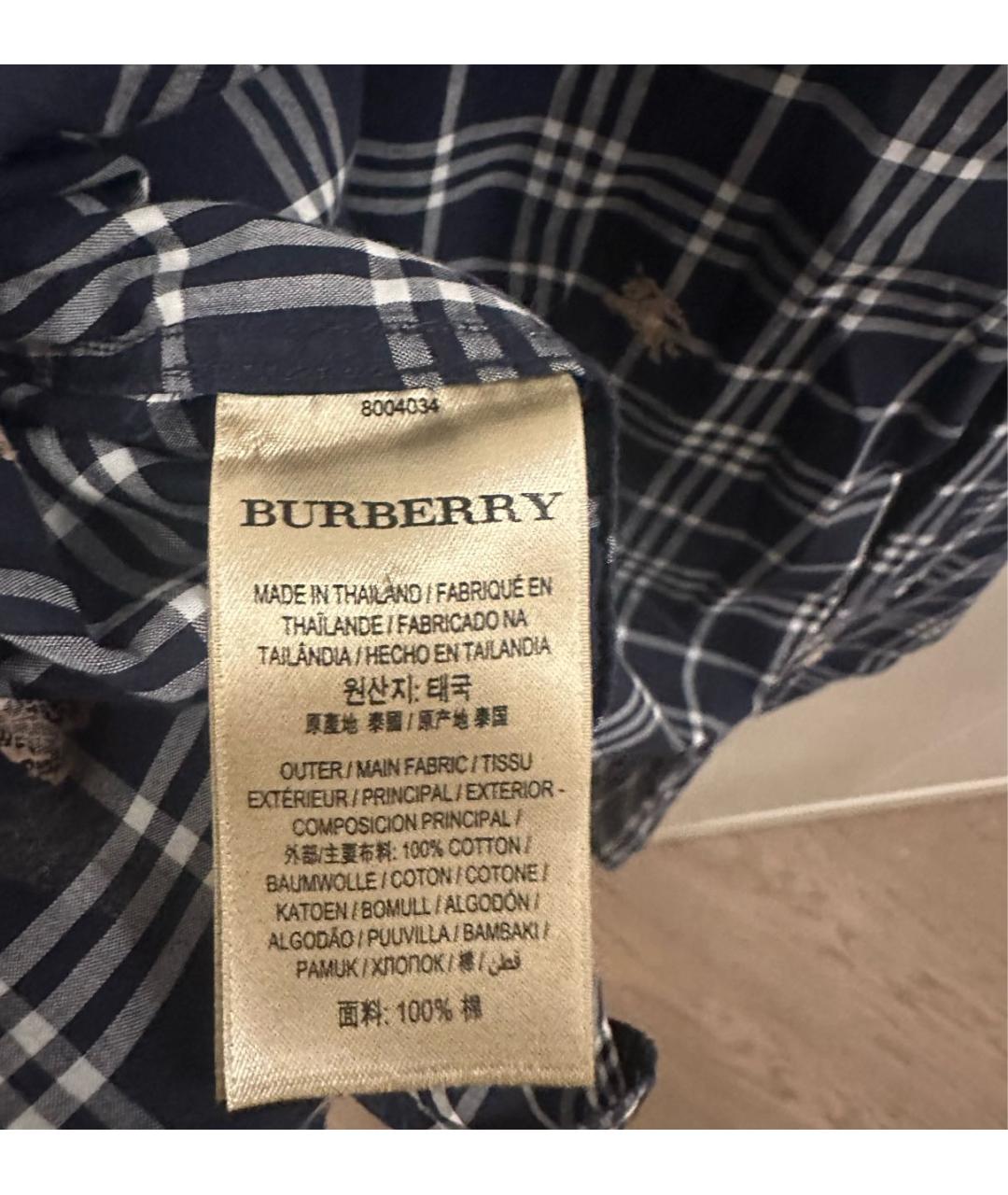 BURBERRY Темно-синяя хлопковая рубашка, фото 4