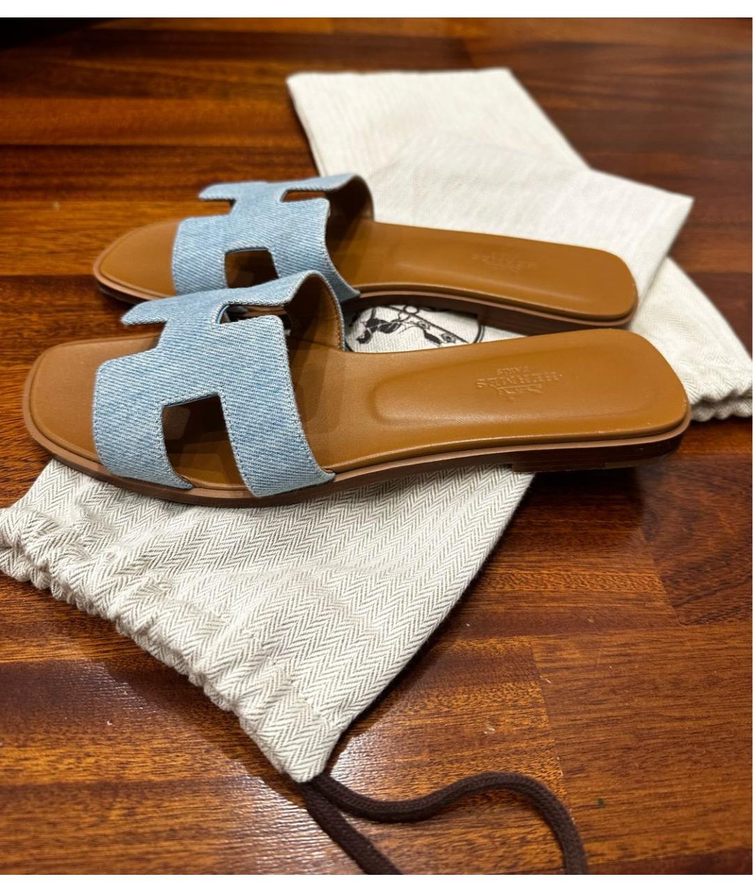 HERMES Голубые шлепанцы, фото 4