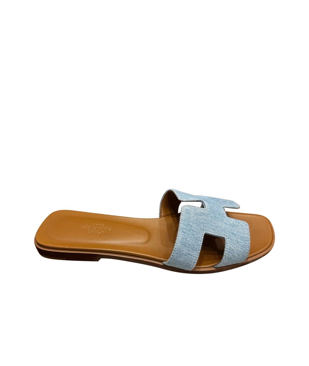 HERMES Голубые шлепанцы, фото 1