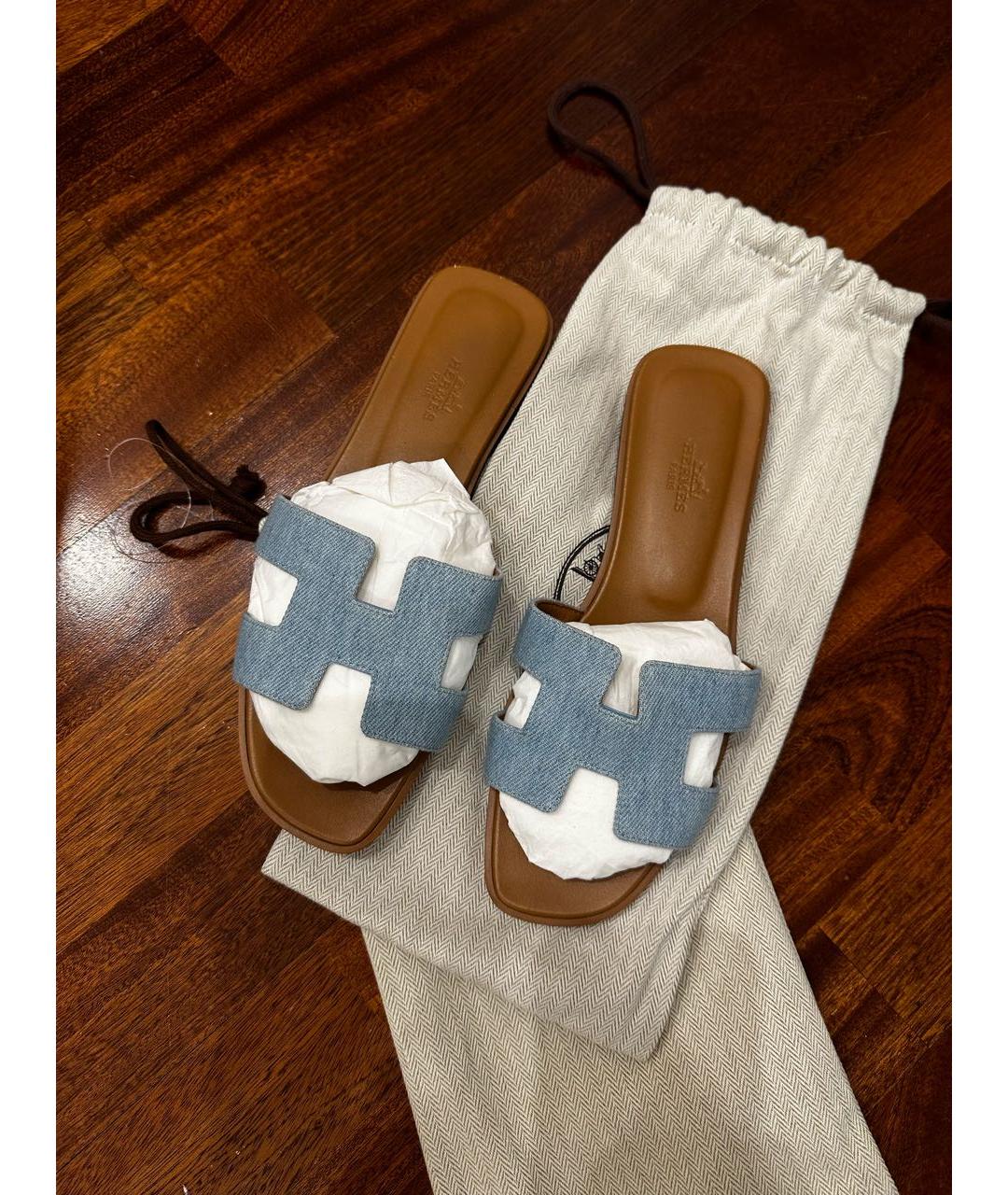 HERMES Голубые шлепанцы, фото 2
