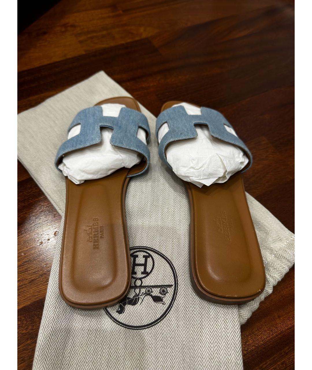 HERMES Голубые шлепанцы, фото 3