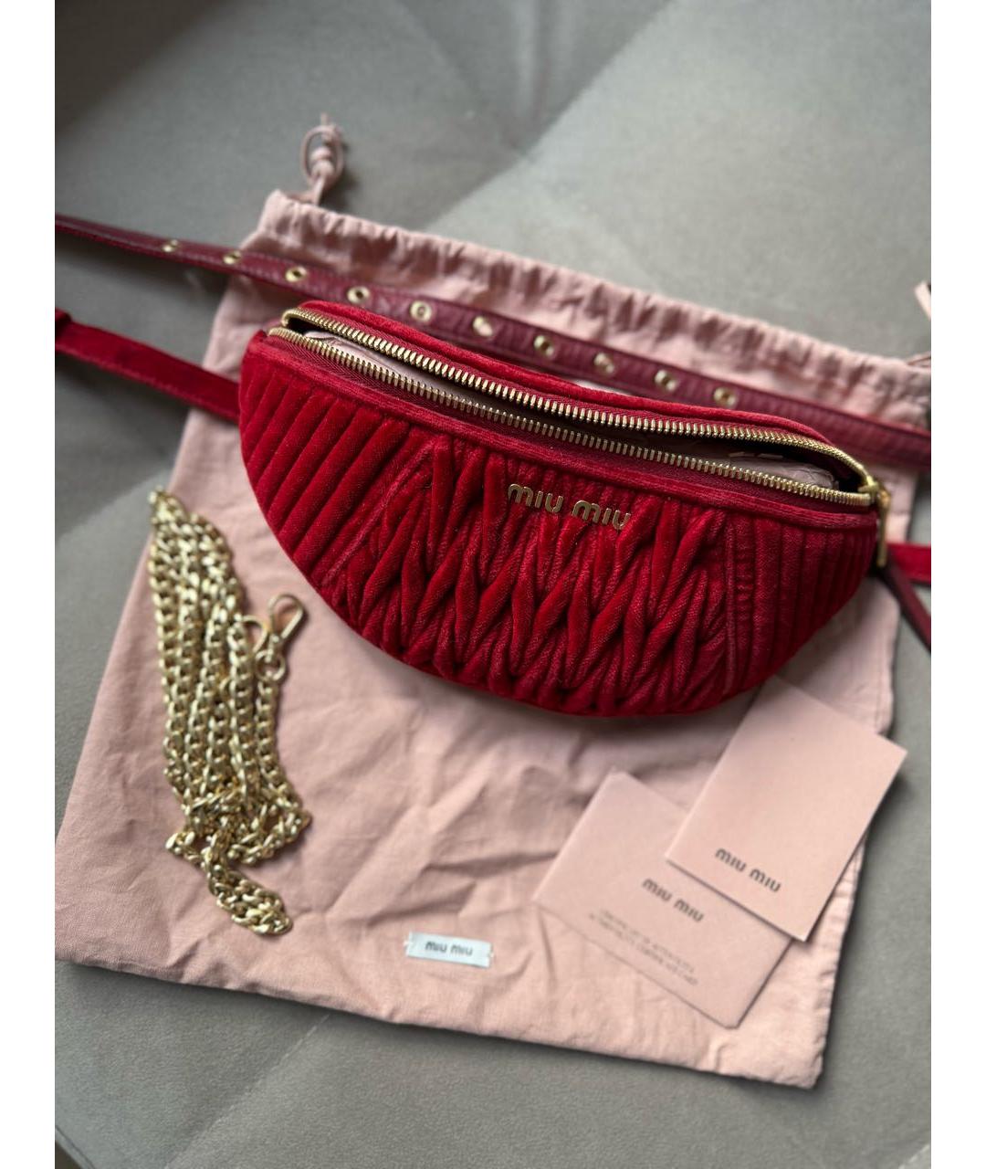 MIU MIU Бордовая бархатная поясная сумка, фото 6