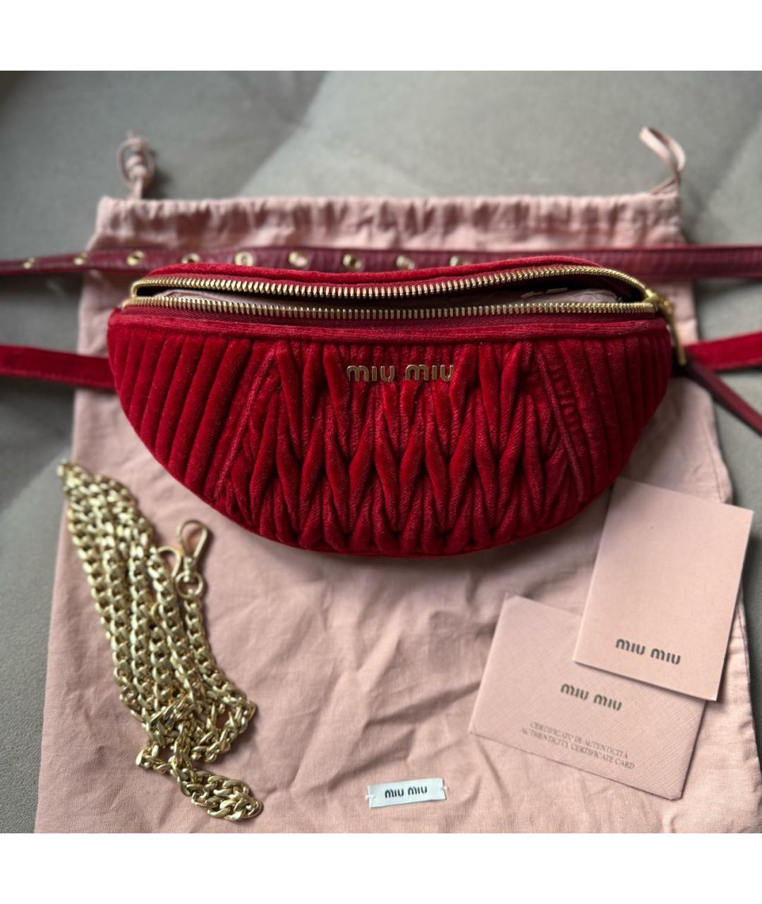 MIU MIU Бордовая бархатная поясная сумка, фото 7