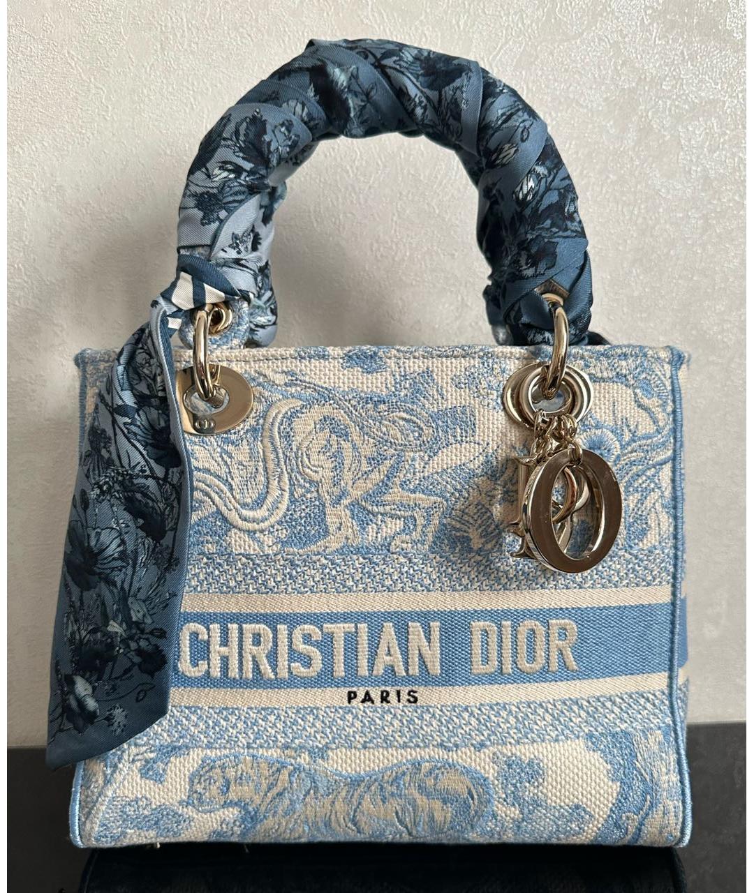 CHRISTIAN DIOR Голубая тканевая сумка с короткими ручками, фото 5