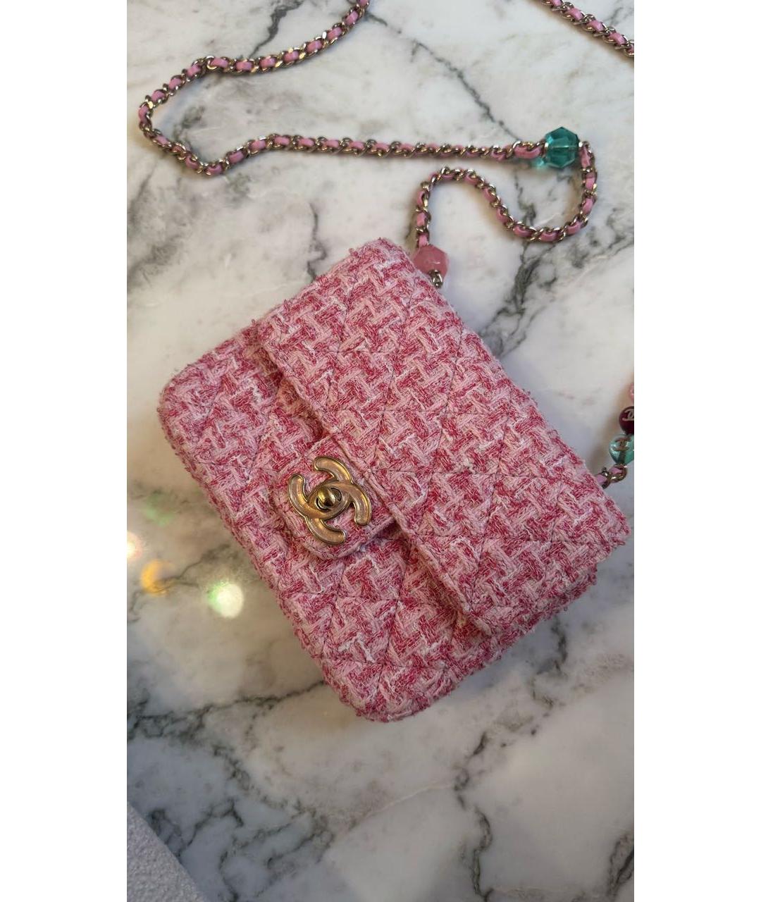 CHANEL Розовая твидовая сумка через плечо, фото 2