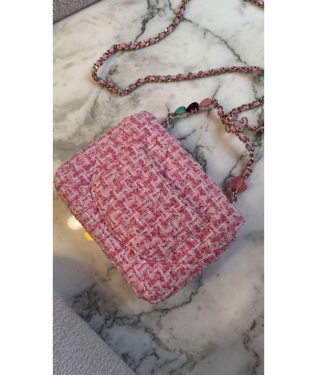 CHANEL Розовая твидовая сумка через плечо, фото 3