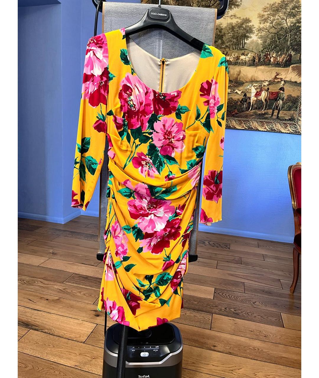 DOLCE&GABBANA Мульти шелковое коктейльное платье, фото 9