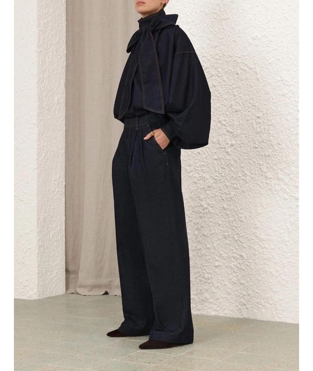 ZIMMERMANN Темно-синие хлопковые брюки широкие, фото 2