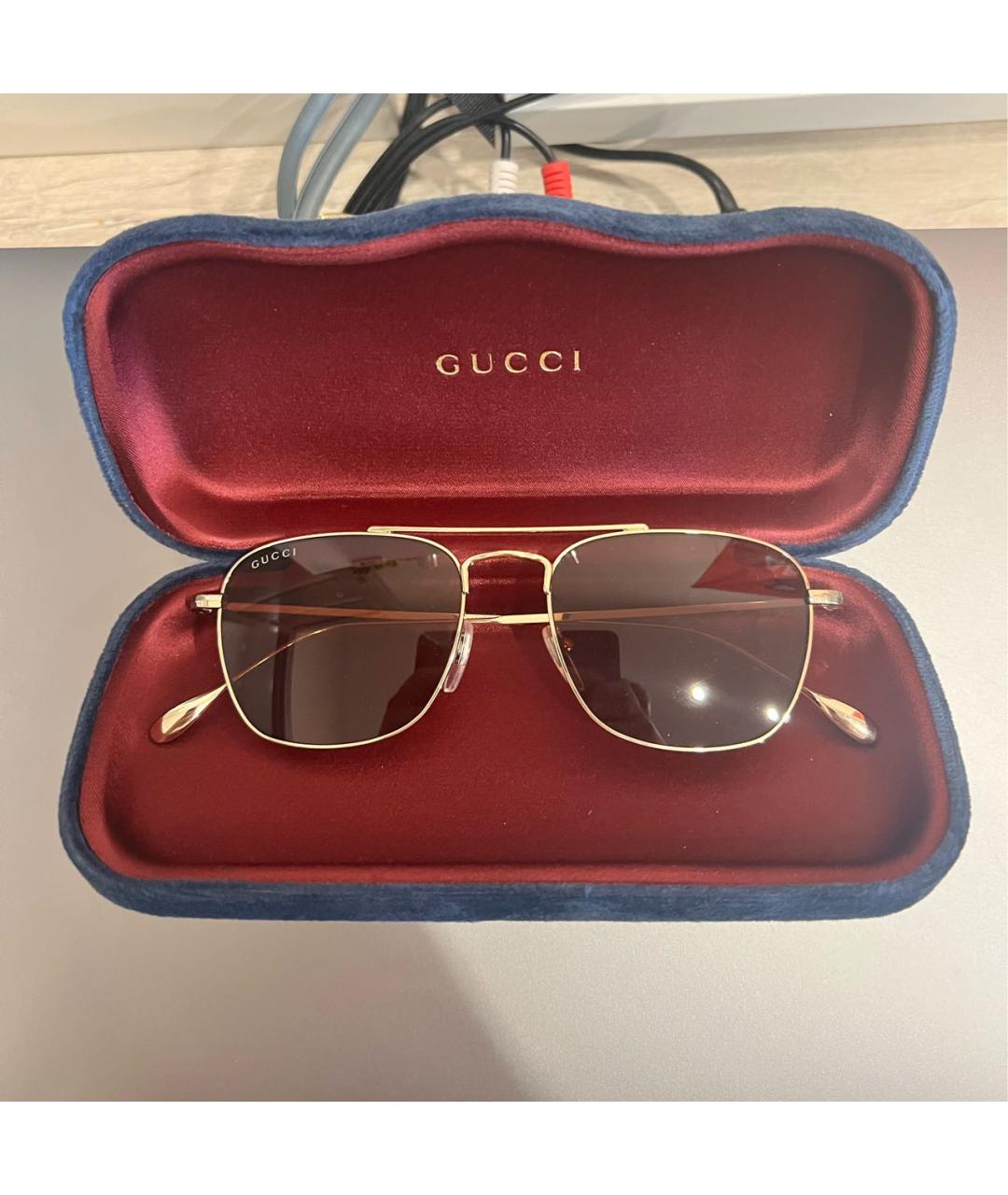 GUCCI Золотые металлические солнцезащитные очки, фото 5